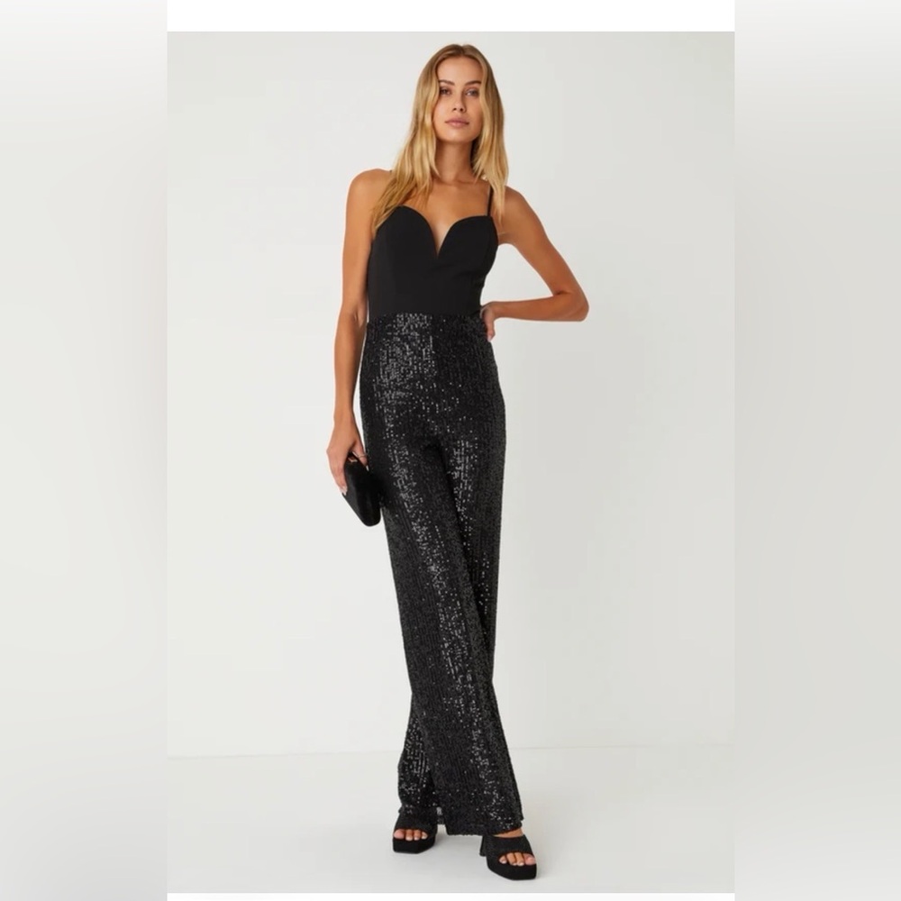 Dazzling Vision Black Sequin Sleeveless Wide-Leg Jumpsuit